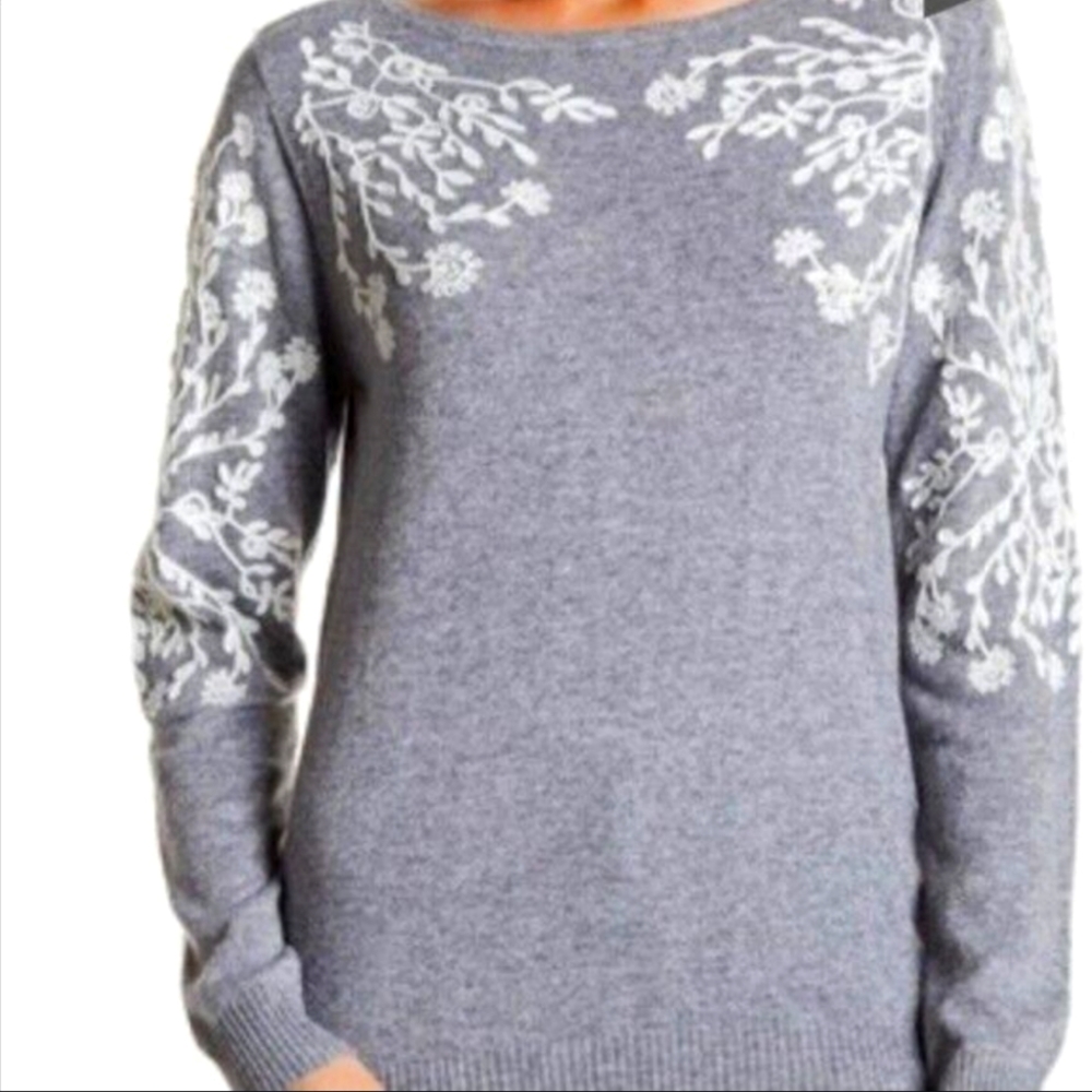 Grey Flower Embroidered Sweater